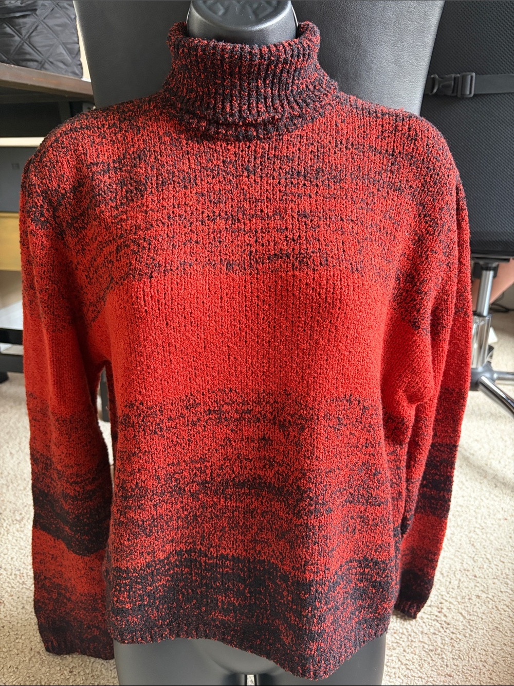 INC International Concepts Red and Black Marled Turtleneck Sweater